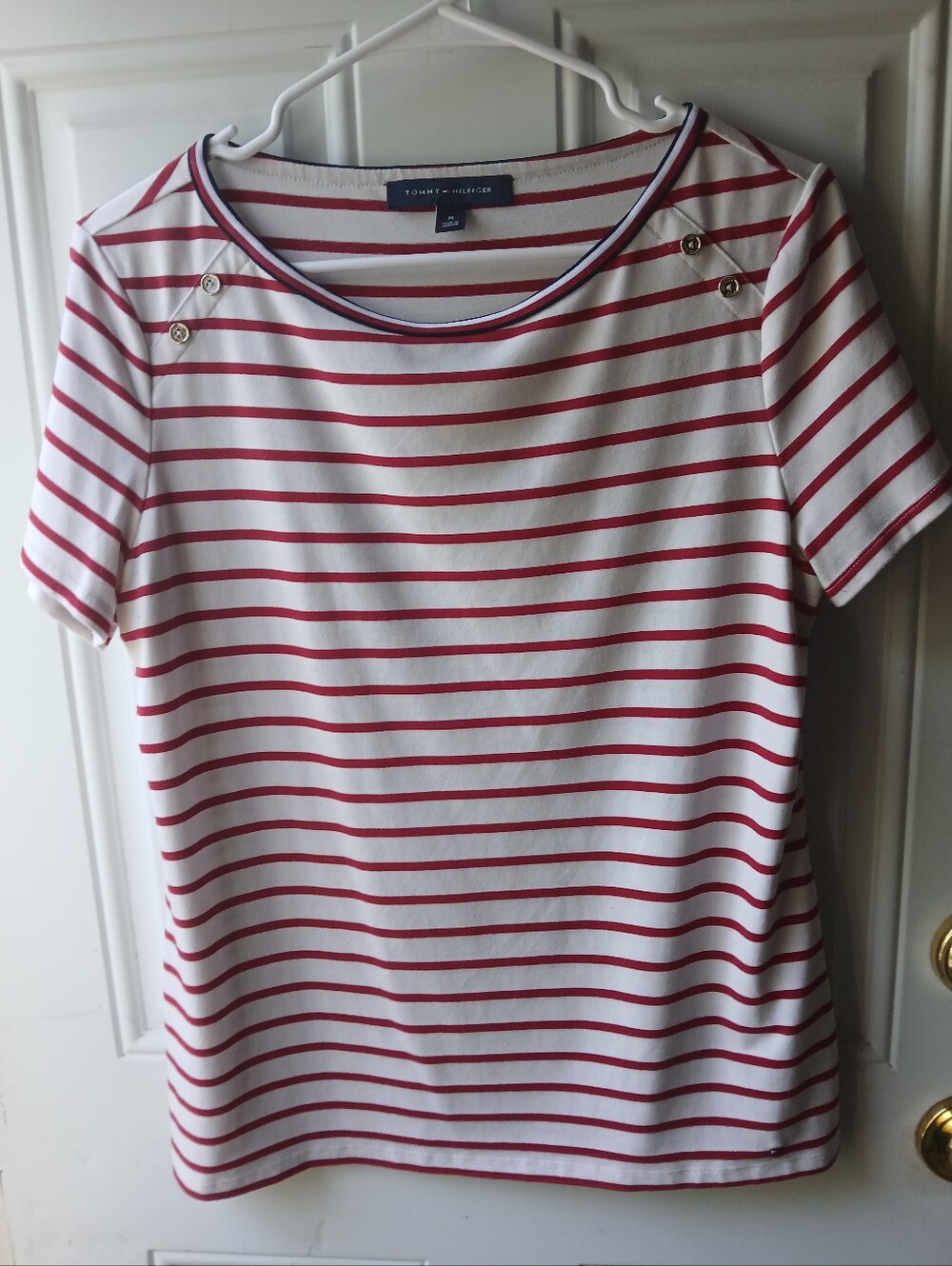 Tommy Hilfiger Red & White Striped Top Women’s Medium Classic Casual Shirt